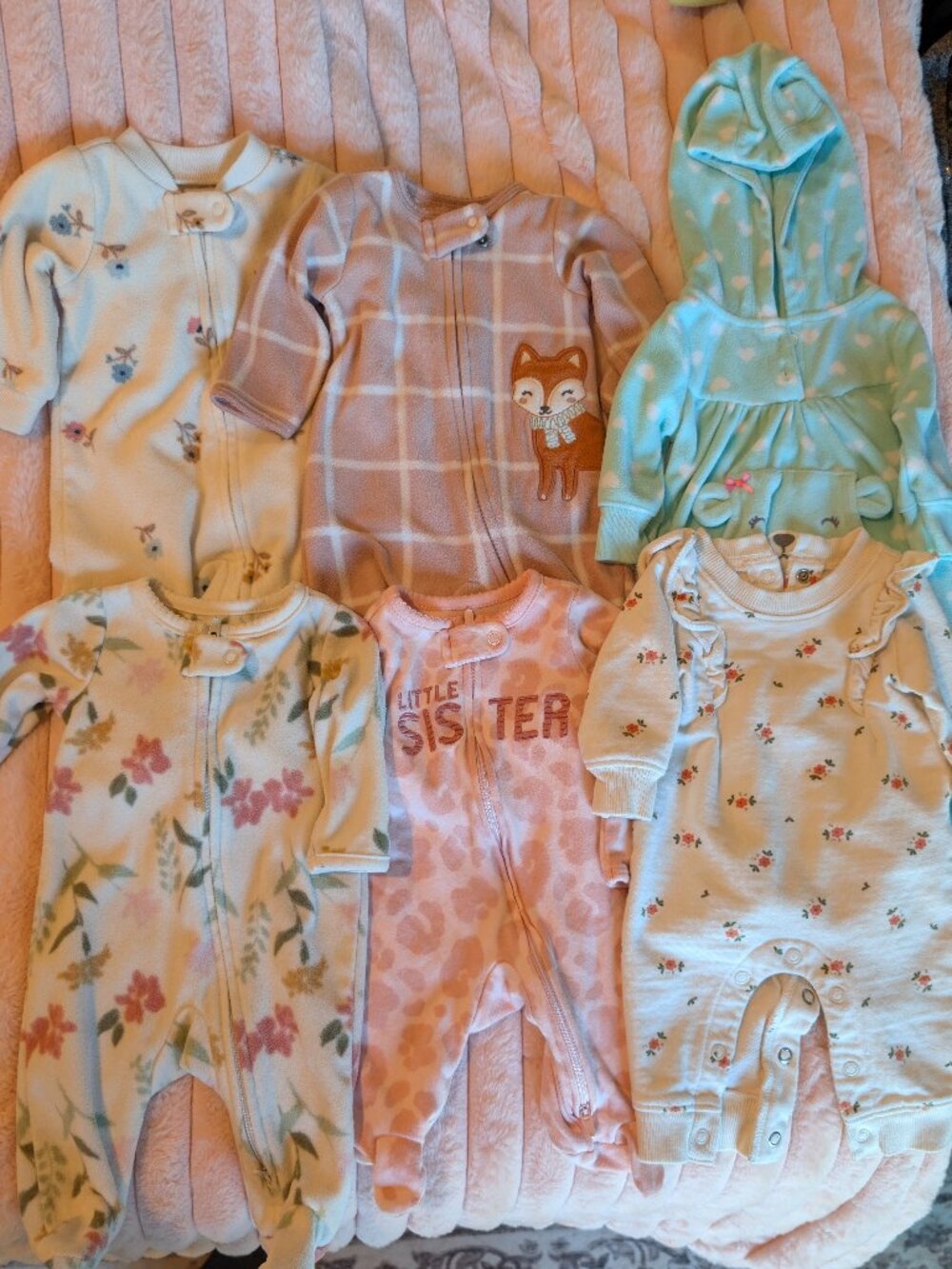 6 Carter's Newborn Baby Girl Bodysuits Winter Bundle